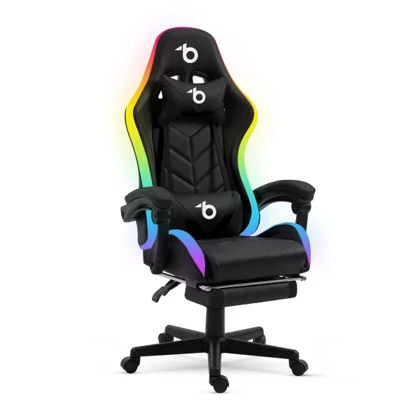 RGB LED-es gamer szék - karfával, párnával - fekete BeMaDa BMD1115BK