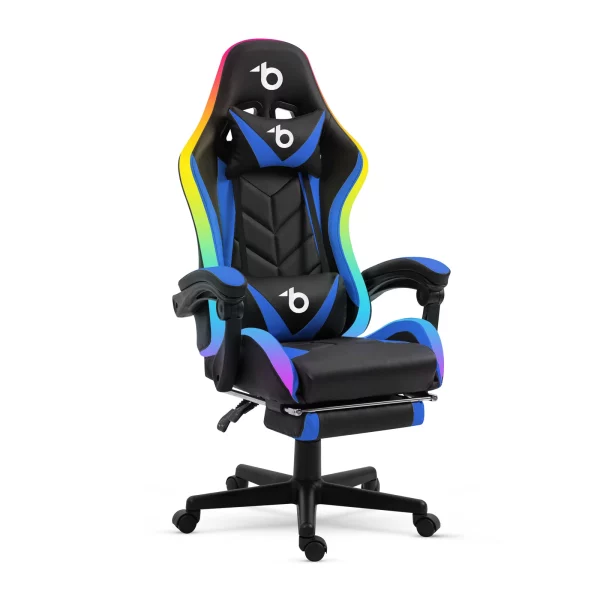 RGB LED-es gamer szék - karfával, párnával - fekete / kék BeMaDa BMD1115BL