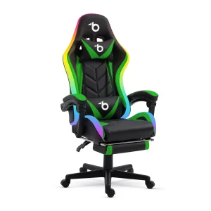 RGB LED-es gamer szék - karfával, párnával - fekete / zöld BeMaDa BMD1115GR