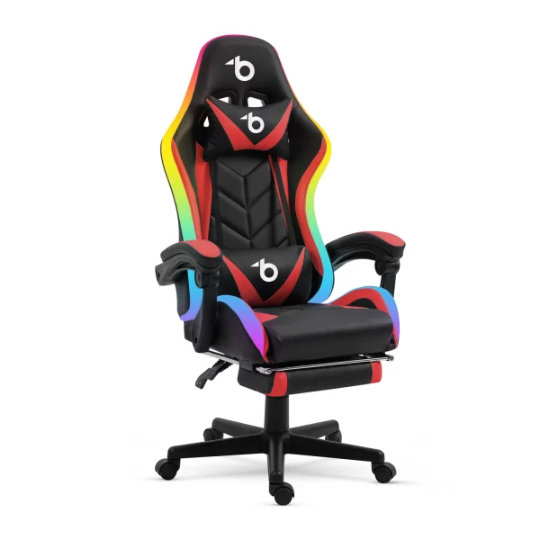 RGB LED-es gamer szék - karfával, párnával - fekete / piros BeMaDa BMD1115RD