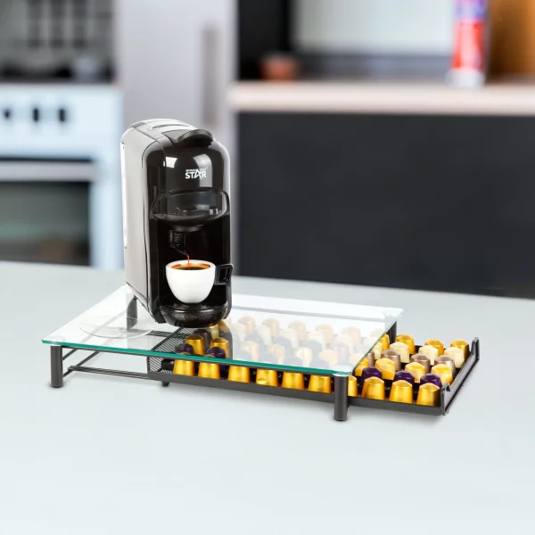 Fém kávékapszula tartó - 60 db Nespresso kapszulához - 410 x 260 x 60 mm - matt fekete Bewello BW0999
