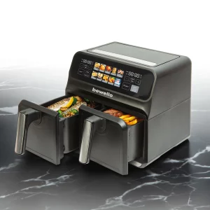 Olaj nélküli fritőz - XXL - 230V - 2200W - dupla kosár, színes érintőkijelző - 4+4 L Bewello BW1002D