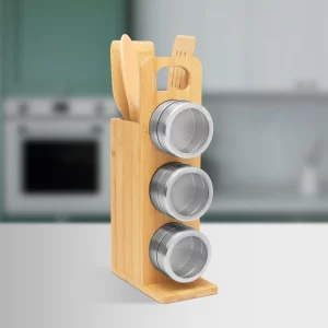Mágneses fűszertartó - bambusz eszköz szettel - 7 részes - 80 x 135 x 275 mm Bewello BW1007