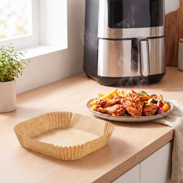 Air fryer sütőpapír - olaj nélküli sütőhöz - négyzet - 23 cm - 50 db / csomag Bewello BW1020B