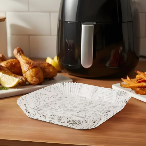 Air fryer sütőpapír - olaj nélküli sütőhöz - mintás, négyzet - 20 cm - 50 db / csomag Bewello BW1031A