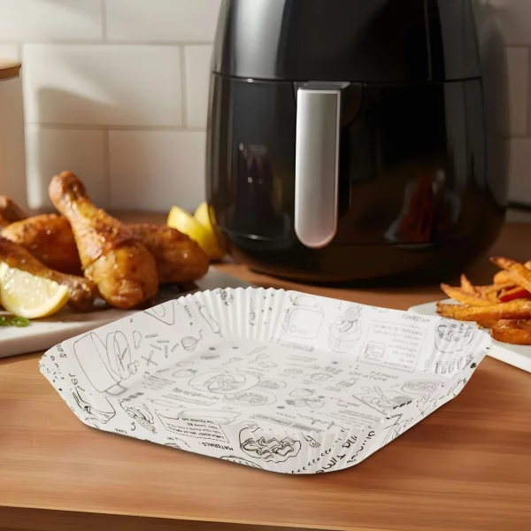 Air fryer sütőpapír - olaj nélküli sütőhöz - mintás, négyzet - 23 cm - 50 db / csomag Bewello BW1031B