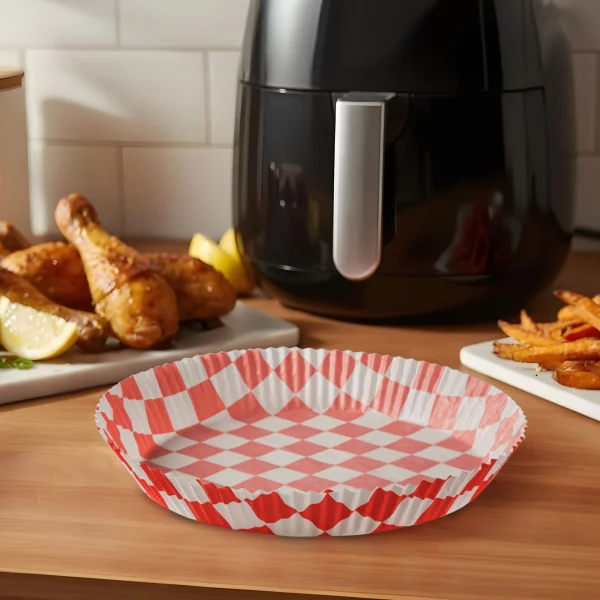 Air fryer sütőpapír - olaj nélküli sütőhöz - kockás, kör - 20 cm - 50 db / csomag Bewello BW1032A