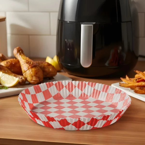 Air fryer sütőpapír - olaj nélküli sütőhöz - kockás, kör - 23 cm - 50 db / csomag Bewello BW1032B