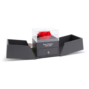 Örökrózsa nyitható díszdobozban nyaklánccal - 10,2 x 9,8 x 11 cm - fekete DA01201
