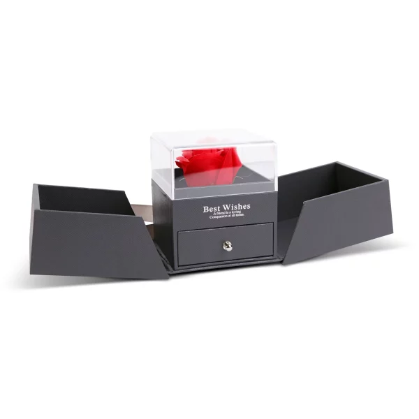 Örökrózsa nyitható díszdobozban nyaklánccal - 10,2 x 9,8 x 11 cm - fekete DA01201