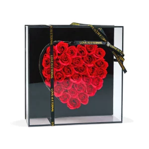 Műrózsák szívalakban díszdobozban - LED-es - 29 x 29 x 6,2 cm DA01202