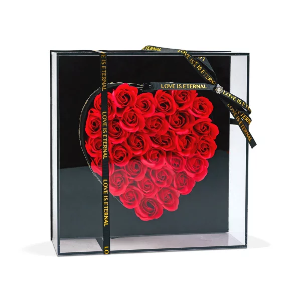 Műrózsák szívalakban díszdobozban - LED-es - 29 x 29 x 6,2 cm DA01202
