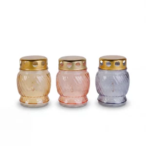 Üveg mécses fém kupakkal - 10 x 7 cm - lazac, füst, krém TW1024