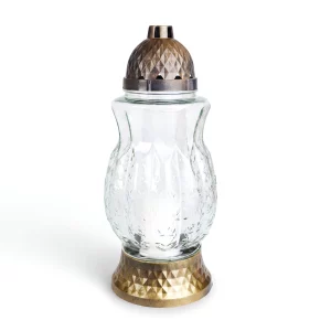 Üveg mécses bronz műanyag kupakkal és talppal - 37 x 16 cm TW1030