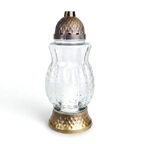 Üveg mécses bronz műanyag kupakkal és talppal - 37 x 16 cm TW1030